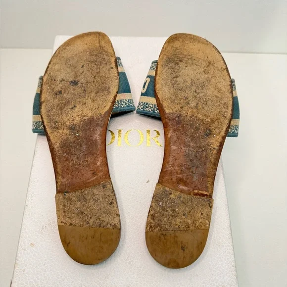 Christian Dior D-Stripes Embroidered Dway Slide Sandals Deep Ocean Sz 39 / 9 - Picture 4 of 6
